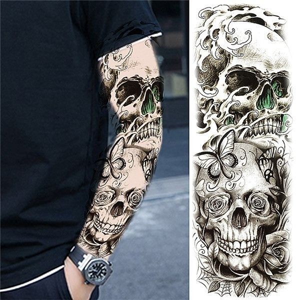 10 Realistic Full Arm Tattoo Sticker Arm For Women And Men Temporary Sleeve  Fake Death Skull Rose Paste From Fandeng, $46.24 | DHgate.Com
