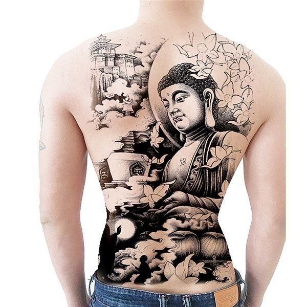 S.A.V.I Full Back Temporary Tattoo Sticker for Men and Women - Waterproof  Lord Buddha Sitting Around a Dragon Design - Big Size for Maximum Coverage  : Amazon.in: Beauty