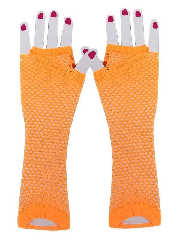 Adult Orange Fish Net Long Gloves