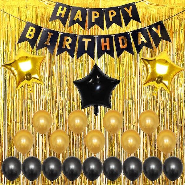 Black golden backdrop balloon birthday decoration with foil balloon