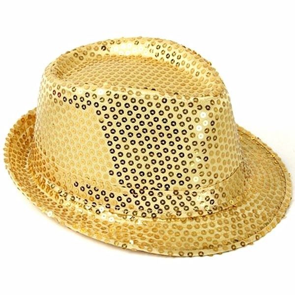 Gold Sequin Fedora Trilby Hat Show Girl Hen Night Fancy Dress Prop 