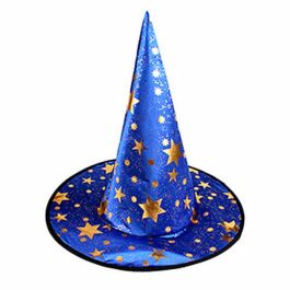 Blue & Gold Wizard & Witches Pointed Hat Halloween Fancy Dress Accessory