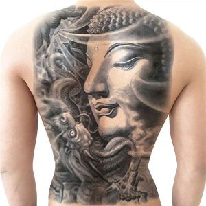 Black and Grey Buddha Full Back Temporary Tattoo Body Art Transfer No. 12