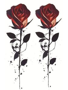 Red Stemmed Roses Medium Temporary Tattoo Body Art Transfer No. 959