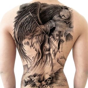 Grim Reaper Scene Full Back Temporary Tattoo Body Art Transfer No. 1