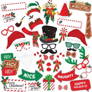 38pcs Red & Green Christmas Themed Selfie Props On Sticks