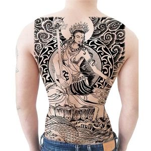 Indian Goddess, Black and Grey Full Back Temporary Tattoo Body Art Transfer No. 56