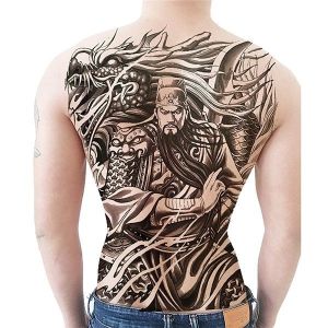 Bearded Samurai Warrior, Black and Grey Full Back Temporary Tattoo Body Art Transfer No. 57