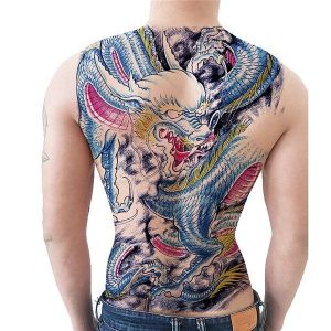 Striking Blue Chinese Dragon Full Back Temporary Tattoo Body Art Transfer No. 80