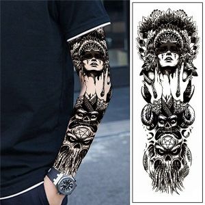 Black and Grey Native American Sleeve Temporary Tattoo Body Art Transfer No. 9