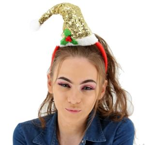 Sparkly Sequined Gold Santa Hat Headband 