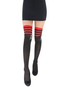 Adult Stockings - Black and Red Pirate Skulls 