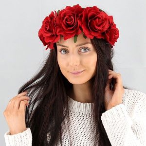 Beautiful Ruby Red Garland Flower Headband 