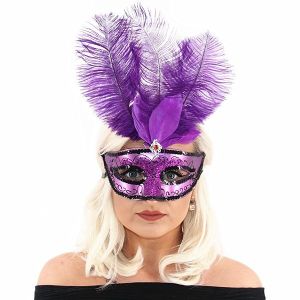 Ultimate Feathered Burlesque Masquerade Mask in Purple
