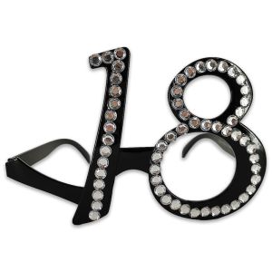Number-shaped Milestone 18th Birthday Diamante Glasses - Black