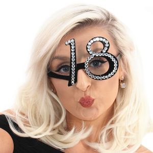 Number-shaped Milestone 18th Birthday Diamante Glasses - Black