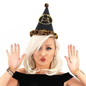 Black Glitter ‘Happy Birthday’ Paper Hat
