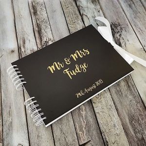 CUSTOM Plain Black With Gold Writing Guestbook with Different Page Options