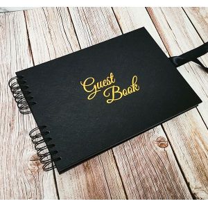 Good Size, Black Leather Affect Cover with Golden ‘Guest book‘ Message With Plain Pages