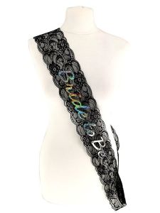 Black Lace With Holographic Silver ‘Bride To Be’ Sash