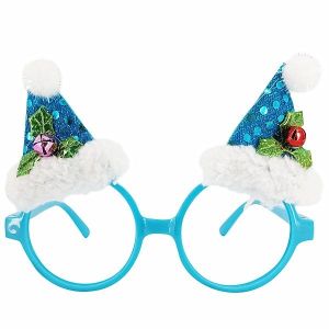 Blue Circle With Santa Hats Christmas Glasses