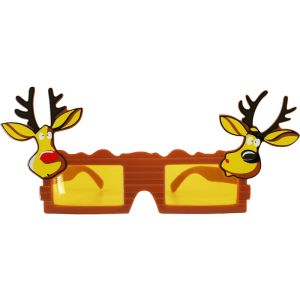 Cheeky Reindeer On Wood Frame With Square Lenses Christmas Glasses