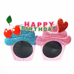 Happy Birthday Cup Cakes with Cherries & Heart Birthday Glasses