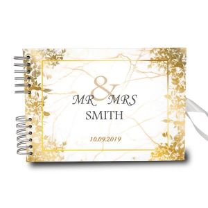 CUSTOM Gold Leaf Marble & White Background Guestbook with Different Page Options