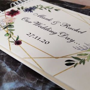 CUSTOM Watercolour Flowers and Gold Frame Guestbook with Different Page Options
