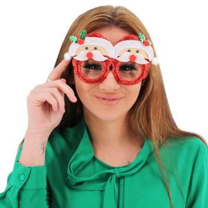 Cute Santa With Holly On Hat Glitter Christmas Glasses