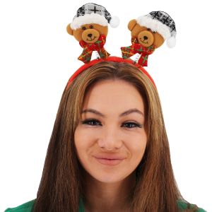 Cute Teddy Bear With Tartan Christmas Bopper Headband