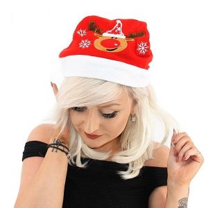 Embroidered Reindeer Face Christmas Hat 