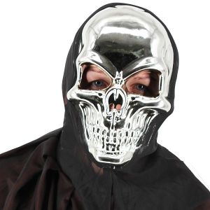 Evil Skeleton Grim Reaper Style Head Mask Halloween Fancy Dress Costume – Silver