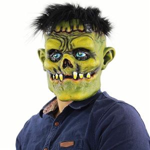 Evil Green Monster with Black Hair Mask Halloween Fancy Dress Costume 