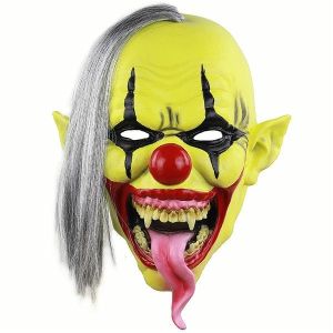 Yellow Faced Crazed Clown Mask Halloween Fancy Dress Costume 