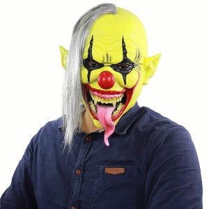Yellow Faced Crazed Clown Mask Halloween Fancy Dress Costume 