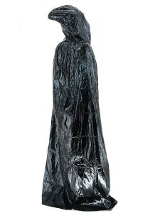 Long Adult Shiny Black Hooded Cape Cloak Costume