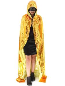 Long Adult Shiny Gold Hooded Cape Cloak Costume