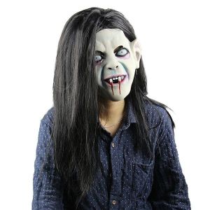 Long Haired Creepy Vampire Zombie Mask Halloween Fancy Dress Costume 