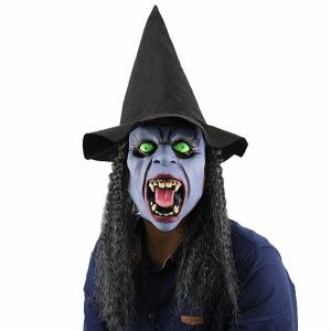 Purple Crazed Wicked Witch Mask Halloween Fancy Dress Costume 