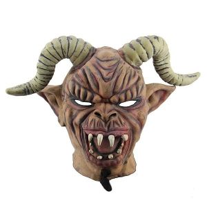 Wrinkled Devil Mask with Long Horns Halloween Fancy Dress Costume 