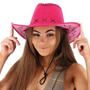 Hot Pink Suede Effect Western Cowboy Cowgirl Hat
