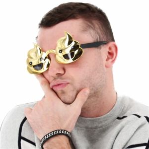 Funny Shiny Gold Laughing Poop Sunglasses