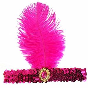 Gatsby Sequin Feathered Headband in Dark Pink 