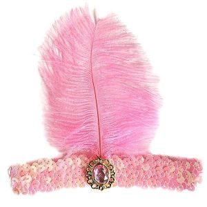 Gatsby Sequin Feathered Headband in Light Pink 