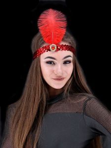 Gatsby Sequin Feathered Headband in Red 