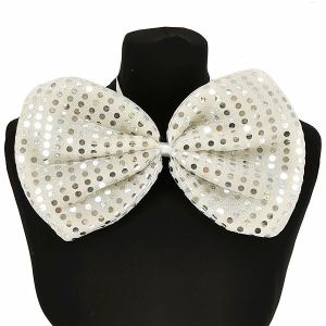 Giant Sequin Bow Tie in Silver