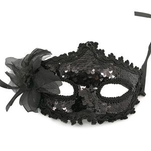 Glamorous Sequin Flowered Masquerade Mask In Black      