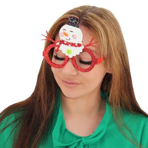 Glitzy Hugging Snowman With Top Hat Christmas Glasses 