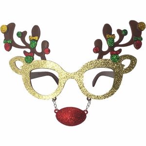 Glitzy Reindeer Antlers & Nose Attachment Christmas Glasses